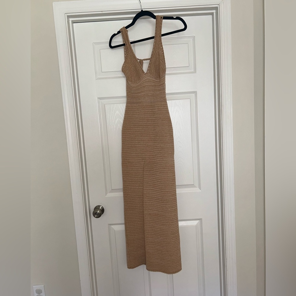 Torn by Ronny Kobo Elegant Tan Knit Maxi Dress